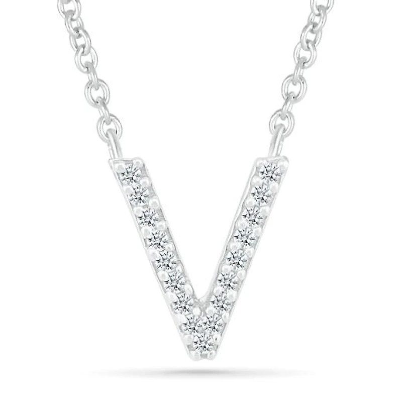 Sterling Silver & Diamond "V" Initial Necklace