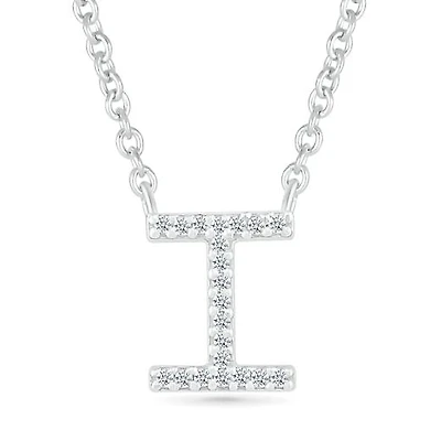 Sterling Silver & Diamond "I" Initial Necklace