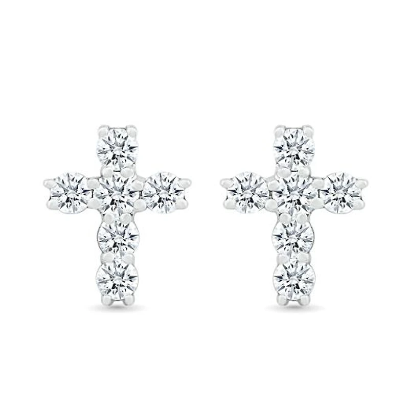 10K White Gold 0.23CTW Diamond Cross Earrings