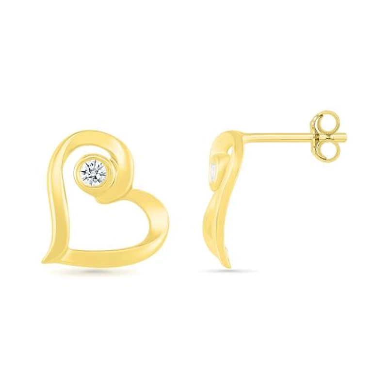 10K Yellow Gold Diamond Heart Earrings