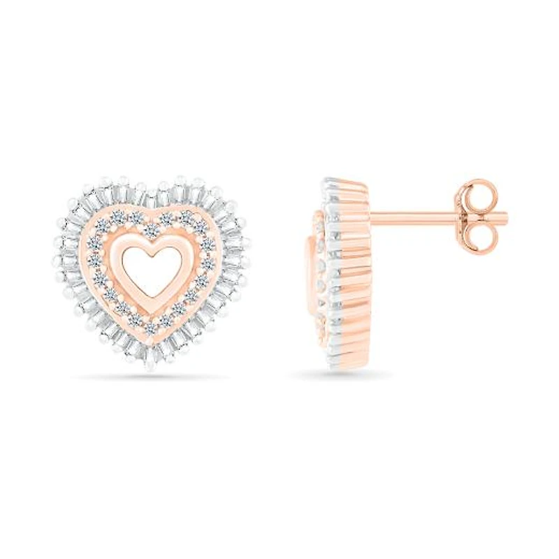 10K Rose Gold 0.29CTW Diamond Heart Earrings