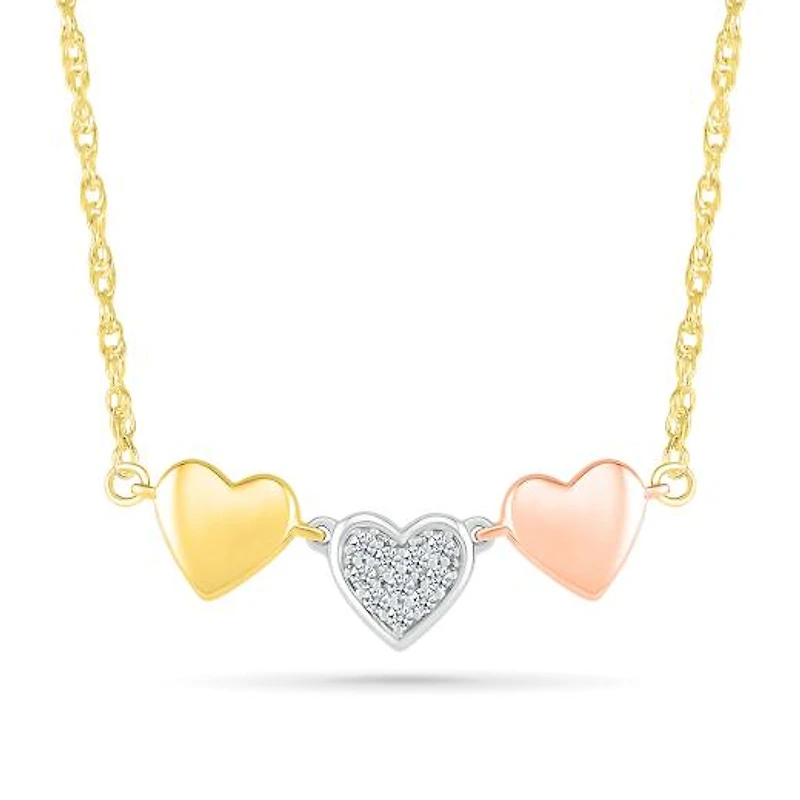 10K Tri-Colour Gold Heart Trio Diamond Necklace
