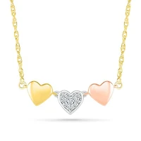 10K Tri-Colour Gold Heart Trio Diamond Necklace