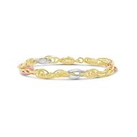10K Tri-Colour Gold 7.25" Knotted Link Bracelet
