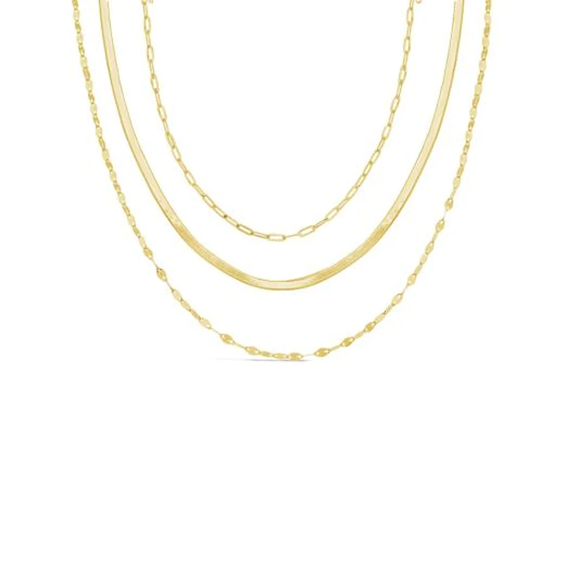 10K Yellow Gold 15"+ 3" Extension Graduated Layered Necklace
