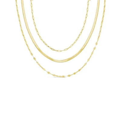 10K Yellow Gold 15"+ 3" Extension Graduated Layered Necklace