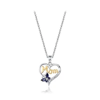 Sterling Silver Yellow Plated Created Blue and White Sapphire Mom Pendant
