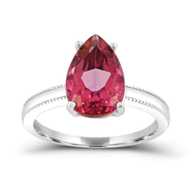 Sterling Silver Pear Shape Pink Topaz Solitaire Ring