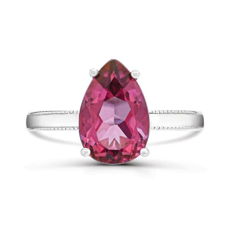 Sterling Silver Pear Shape Pink Topaz Solitaire Ring
