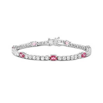 Sterling Silver Pink Topaz and White Topaz Bracelet
