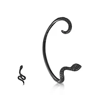 Sterling Silver Cubic Zirconia Black Right Snake Ear Cuff and Stud