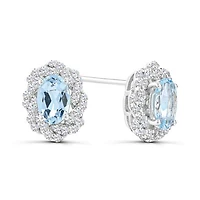 10K White Gold Aquamarine and White Sapphire Earrings