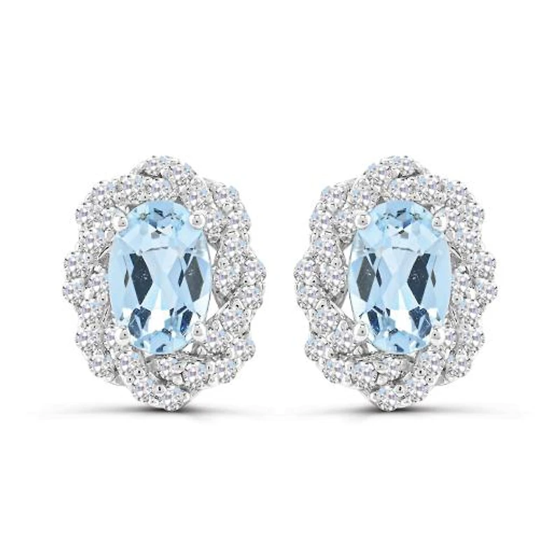 10K White Gold Aquamarine and White Sapphire Earrings