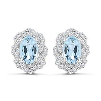 10K White Gold Aquamarine and White Sapphire Earrings