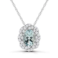 10K White Gold 18" Aquamarine and White Sapphire Pendant