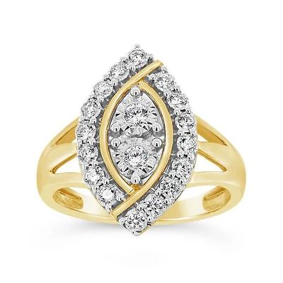 10K Yellow And White Gold 0.16CTW Diamond Fashion Ring