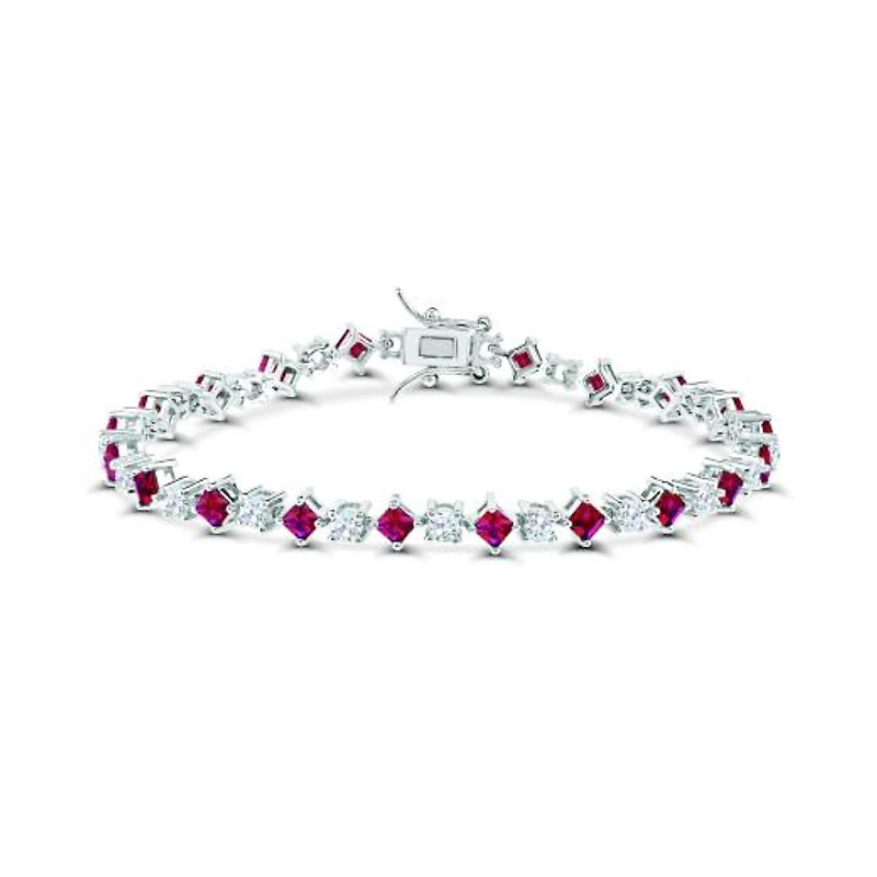 Sterling Silver Created Ruby and Created White Sapphire Bracelet