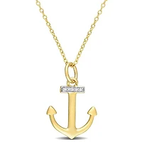 Julianna B Yellow Plated Sterling Silver Diamond Anchor Pendant