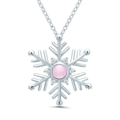 POLAR PINK Sterling Silver 18" Pink Sapphire & Diamond Snowflake Pendant