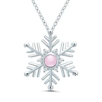 POLAR PINK Sterling Silver 18" Pink Sapphire & Diamond Snowflake Pendant