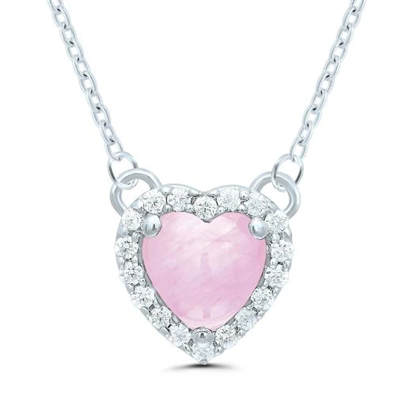 POLAR PINK Sterling Silver 16" Pink Sapphire & Diamond Heart Necklace