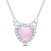 POLAR PINK Sterling Silver 16" Pink Sapphire & Diamond Heart Necklace