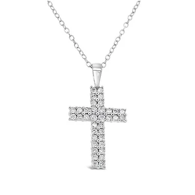 10K White Gold 0.50CTW Diamond Cross Pendant