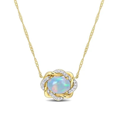 Julianna B 10K Yellow Gold 0.08CTW Diamond & Blue Ethiopian Opal Necklace