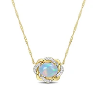 Julianna B 10K Yellow Gold 0.08CTW Diamond & Blue Ethiopian Opal Necklace
