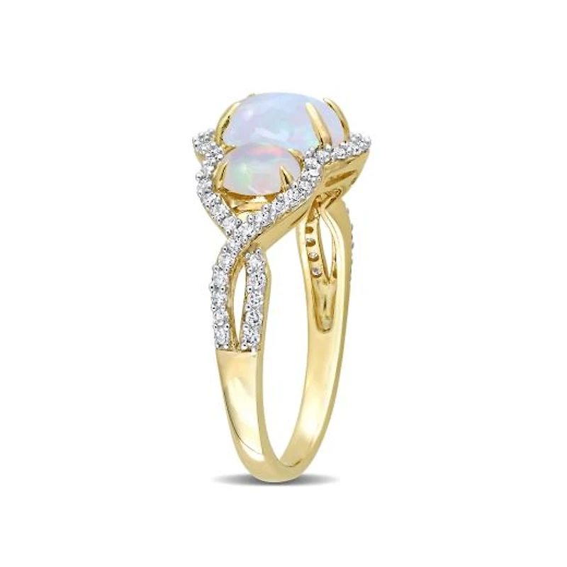 Julianna B 10K Yellow Gold 0.31CTW Diamond & Blue Ethiopian Opal Ring