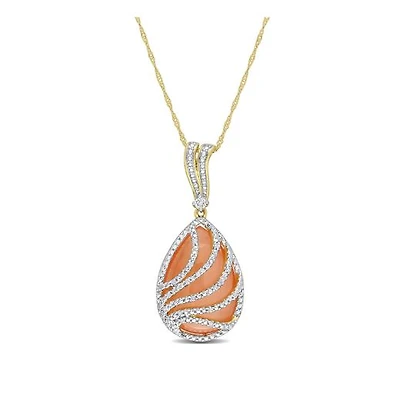Julianna B 14K Yellow Gold 0.10 CTW Diamond & Orange Moonstone Necklace