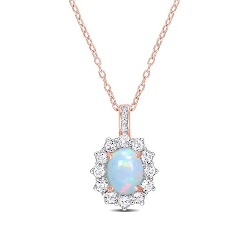 Julianna B Sterling Silver Diamond, Blue Ethiopian Opal & White Topaz Necklace