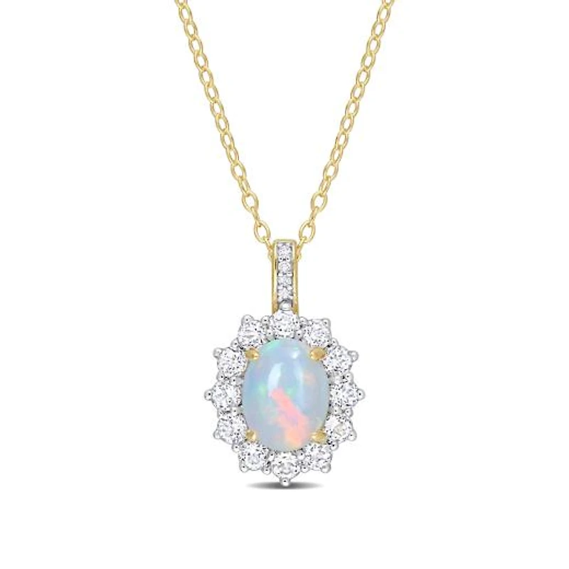 Julianna B Sterling Silver Diamond, Blue Ethiopian Opal & White Topaz Necklace
