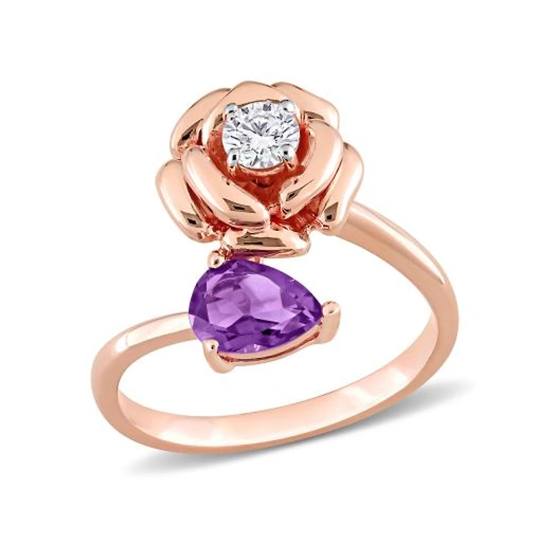Julianna B Rose Plated Sterling Silver White Topaz & Amethyst-Africa Ring