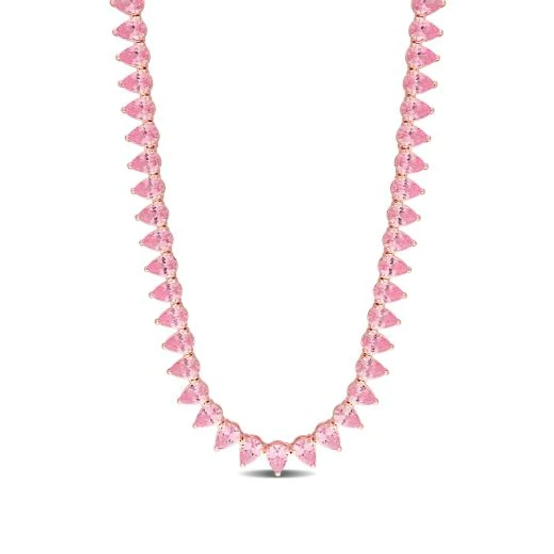 Julianna B Created Pink Sapphire Rose Plated Sterling Silver 18" Tennis Necklace