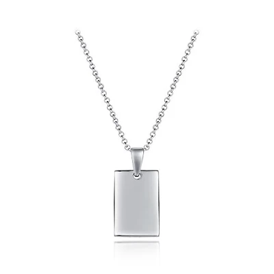 Sterling Silver 19" Rectangular Tag Pendant with Adjustable Chain