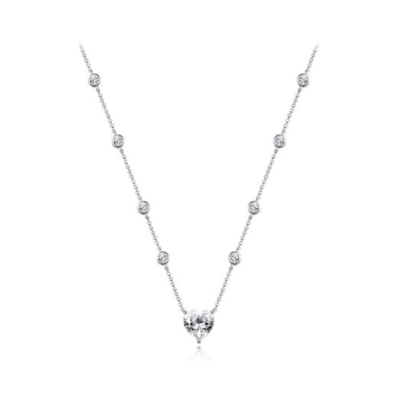 Sterling Silver 19" Cubic Zirconia Heart Adjustable Necklace