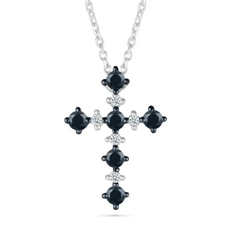 Sterling Silver 0.29CTW Black & White Diamond Cross Pendant