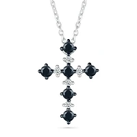 Sterling Silver 0.29CTW Black & White Diamond Cross Pendant