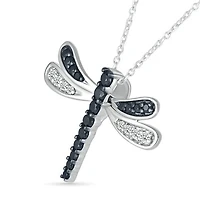 Sterling Silver 0.23CTW Black & White Diamond Dragonfly Pendant