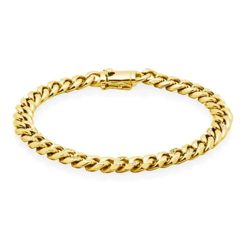SteelX Stainless Steel 8mm 8.5" Cubic Zirconia Accent Cuban Gold Plated Bracelet