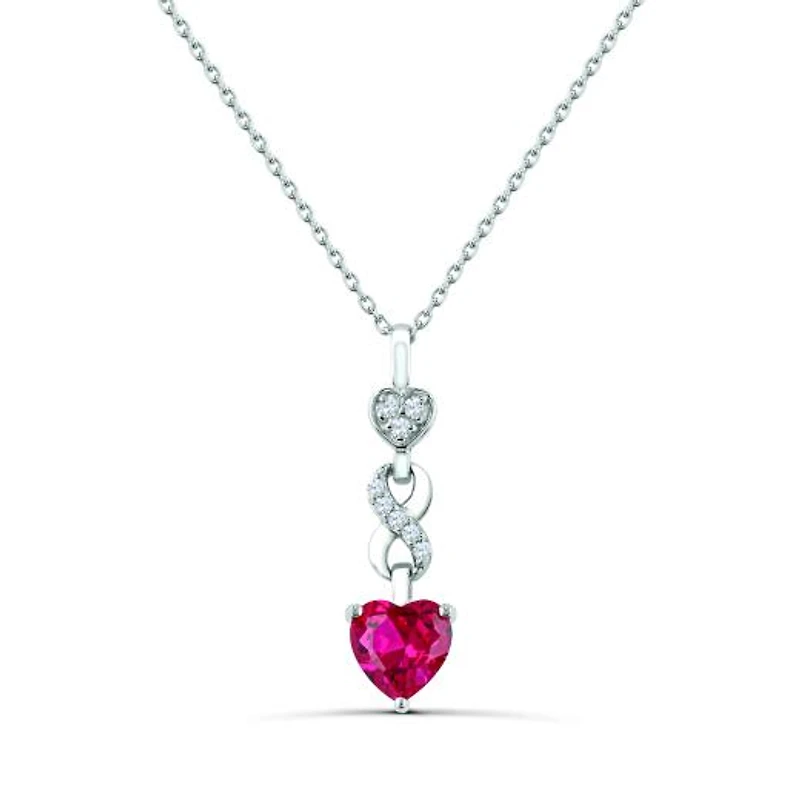Sterling Silver Created Ruby & Created White Sapphire Infinity Heart Pendant