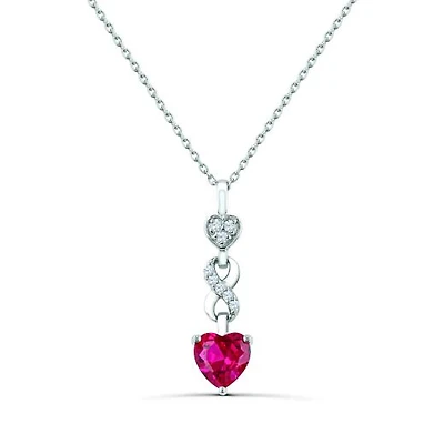 Sterling Silver Created Ruby & Created White Sapphire Infinity Heart Pendant