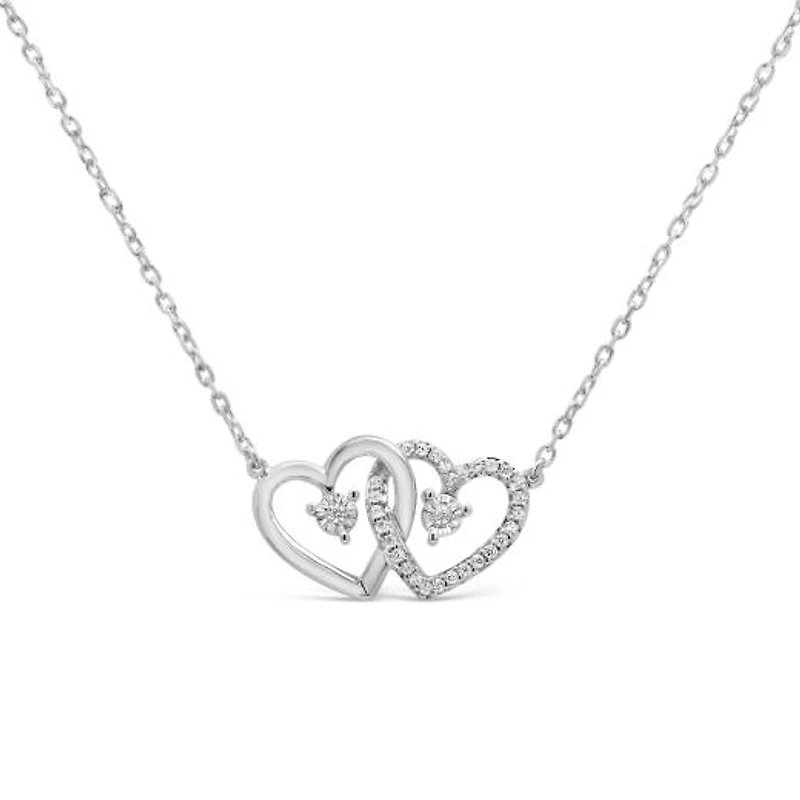 Sterling Silver Diamond Double Heart Necklace