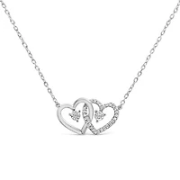 Sterling Silver Diamond Double Heart Necklace
