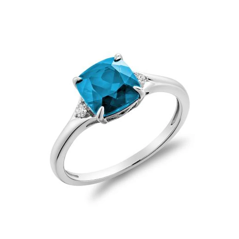 10K White Gold Blue Topaz & Diamond Ring