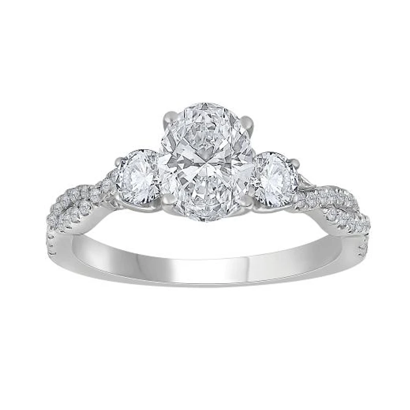 New Brilliance 14K White Gold Lab Grown 1.58CTW Oval Three Stone Bridal Ring