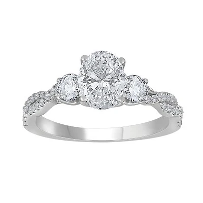 New Brilliance 14K White Gold Lab Grown 1.58CTW Oval Three Stone Bridal Ring