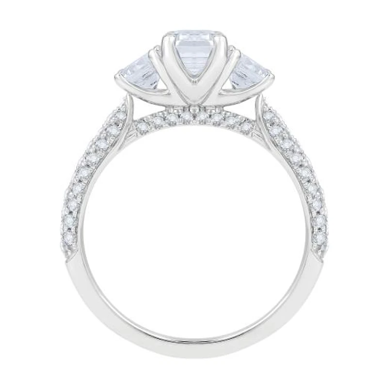 New Brilliance 14K White Gold Lab Grown 2.48CTW Emerald Three Stone Bridal Ring