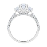 New Brilliance 14K White Gold Lab Grown 2.48CTW Emerald Three Stone Bridal Ring